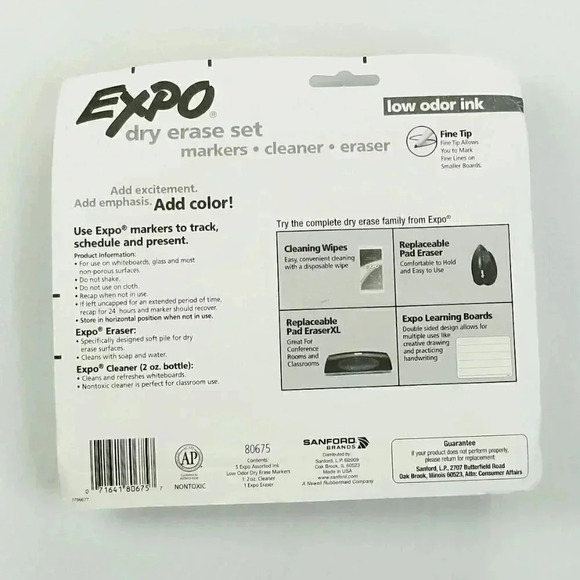 EXPO Dry Erase Marker Kit with Eraser, Fine Tip, Assorted Colors, Set of 5 - Picture 3 of 4